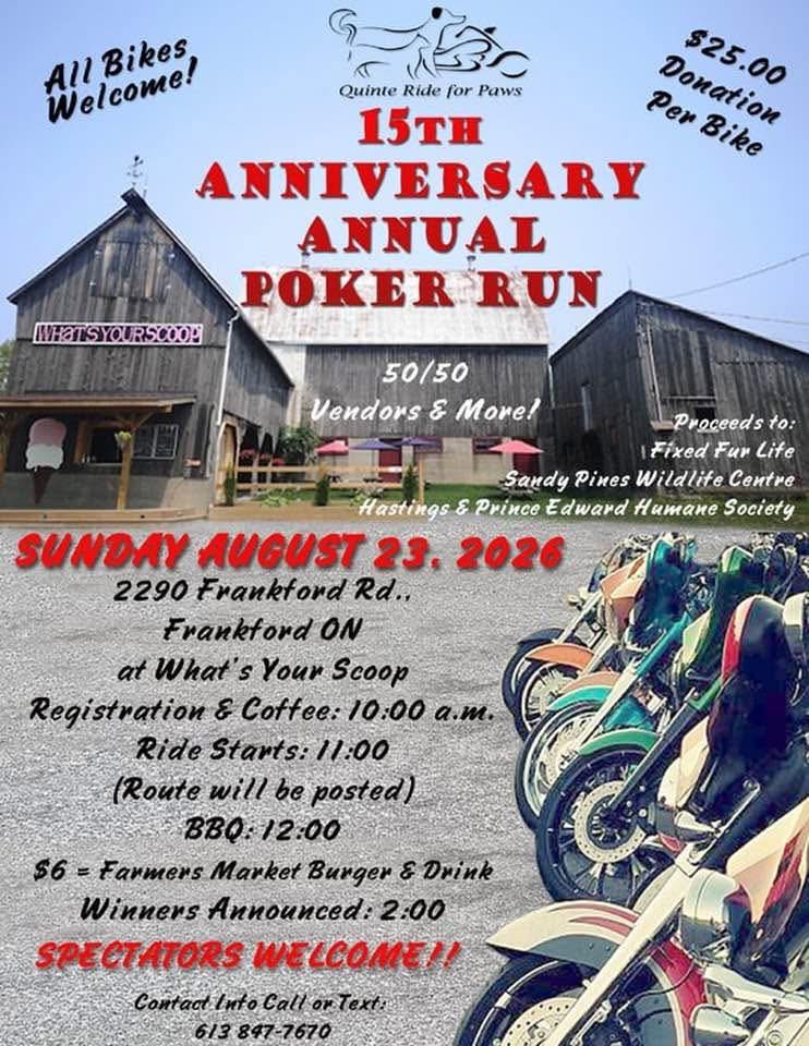 Quinte Ride for Paws – 15th Anniversary Poker Run