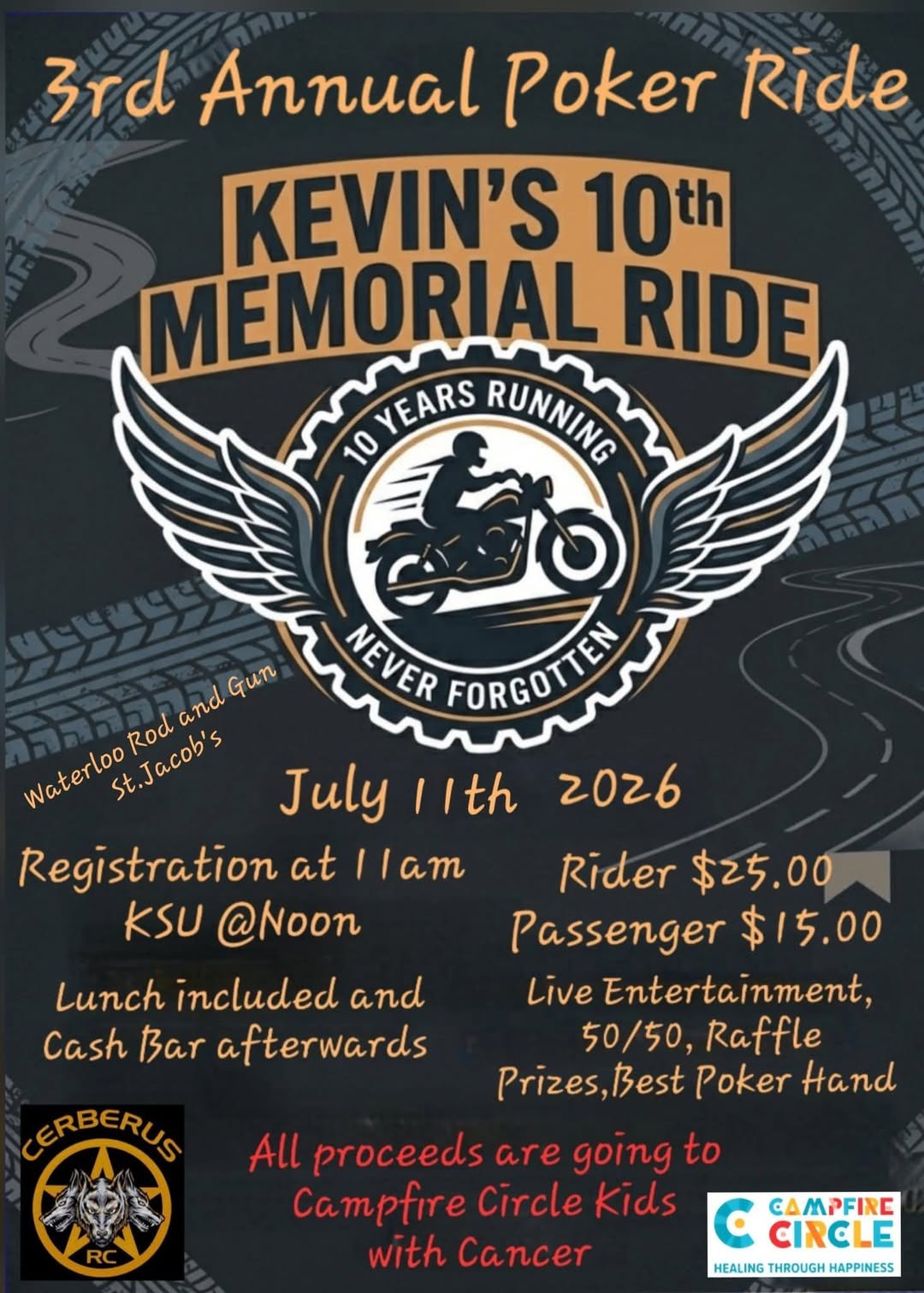 3rd Annual Poker Ride Kevin’s 10th Memorial Ride